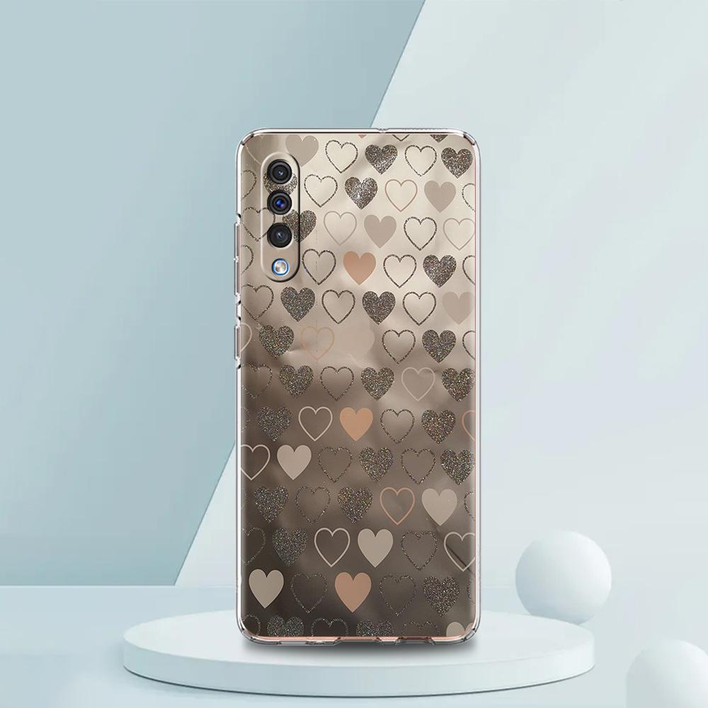 Gold Pink Rose Glitter Hearts Case For Samsung A16 A14 A12 A22 A32 5G A34 A42 A52 A54 A50 A70 A30 A40 A20E A10S A02S A04S A06