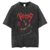 Japanese Anime Berserk Guts Print Retro T-Shirt Streetwear Men'S Washed T-Shirt Summer Cotton Casual T-Shirt