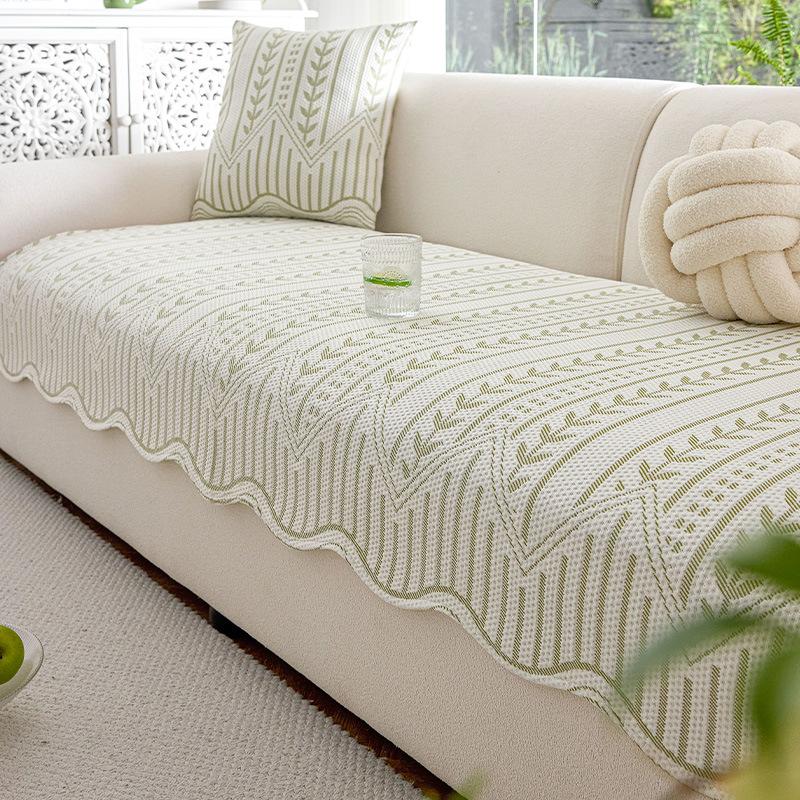 Summer Mat, Summer Fixed Non-Slip Seat Cushion, One-Piece Special-Shaped Sofa Cover, Straight Row Ice Silk Sofa Cushion