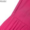 ZANZEA Women Elegant Casual Round Neck Sleeveless Pleated Dress