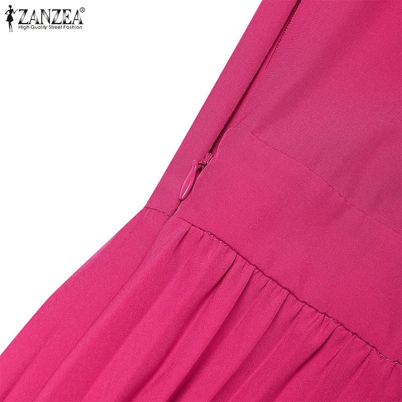 ZANZEA Women Elegant Casual Round Neck Sleeveless Pleated Dress