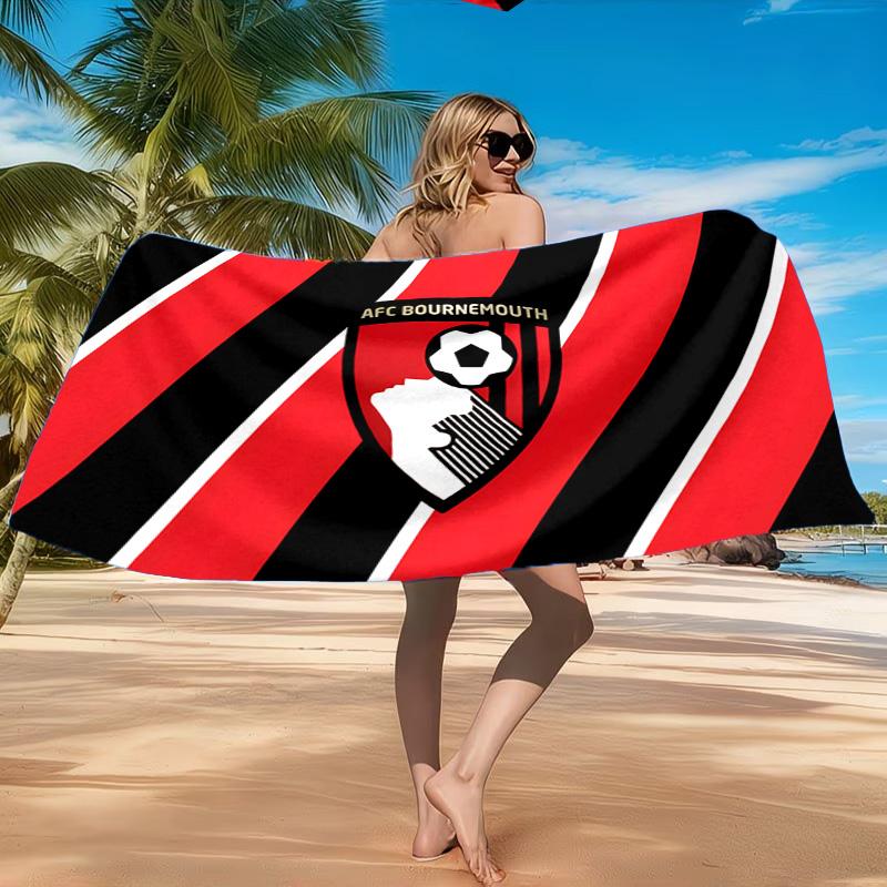 Soccer Ball Afc Crest Printed Microfiber Beach Towel, Soft And Absorbent, Quick-Dry, Ideal for Summer Travel, Beach Essential, Swimming Pool