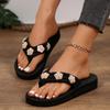Plus‑Size Rhinestone Flower Thong Wedge Platform Women Slide Slippers
