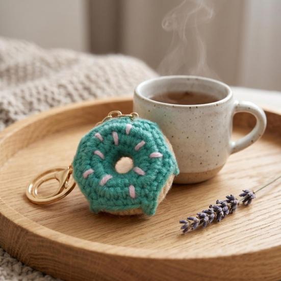Pletený přívěsek na klíče Donut Ručně háčkovaný tvar donutu Přívěsek na tašku Roztomilý přívěsek na klíče