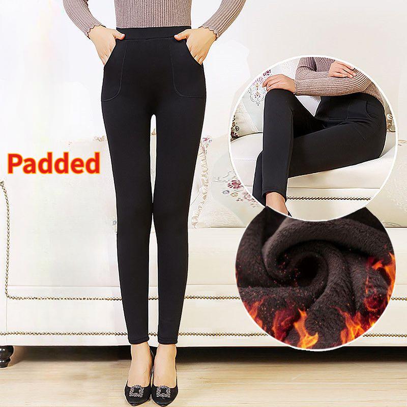 Middle-aged and Elderly Mom Pants Winter Padded Elastic Waist Female Bottoming Large Size High Waist Warm Long Pants