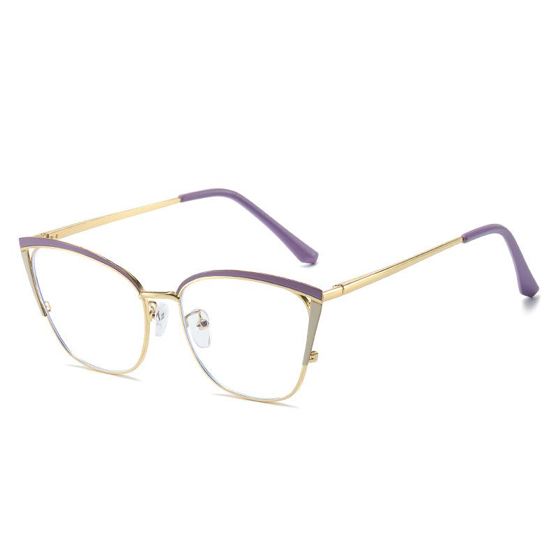 Trendy Glasses Frame Two-Color Flat Glasses Women'S Metal Anti-Blue Cat Glasses Frame Can Be Equipped With Myopia Glasses