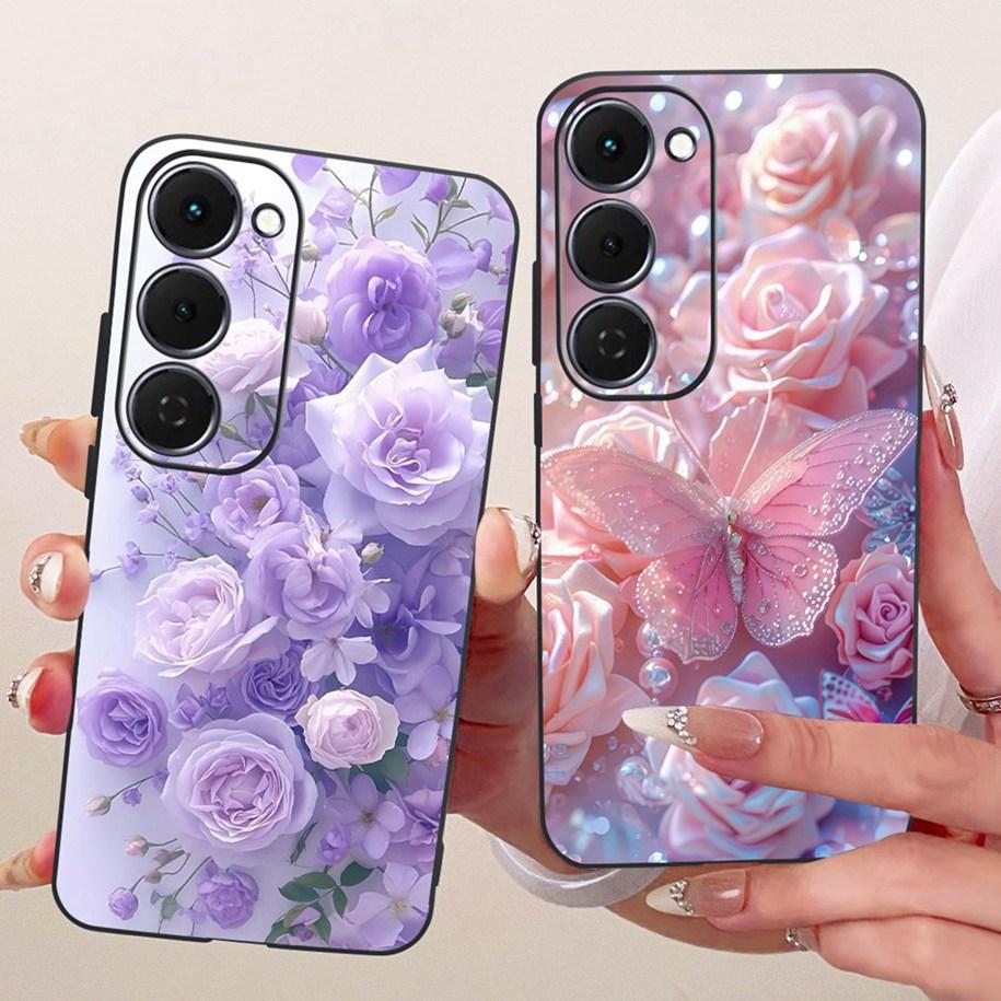 Case For Tecno Spark 40 Pro 40Pro+ 4G Cover Fashion Flower Phone Case Slim Black Silicone Soft Cover For Tecno Spark40 40C Shell