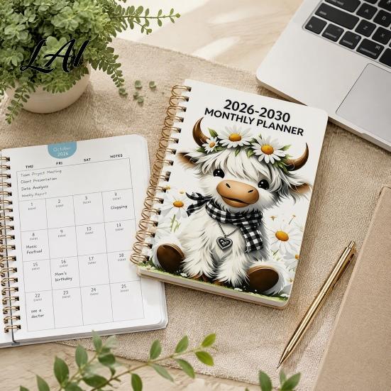 Organized Life Planner for Students 2026‑2030 5‑Year Monthly Planner Cute Highland Cow Cover Calendar Notebook Gift Lovers Planners 60