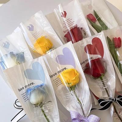 20pcs Love Shaped Single Flower Wrapping Bags Romantic Opp Bag Bouquet Packaging Bags Waterproof Floral Gift Bags Room Decor