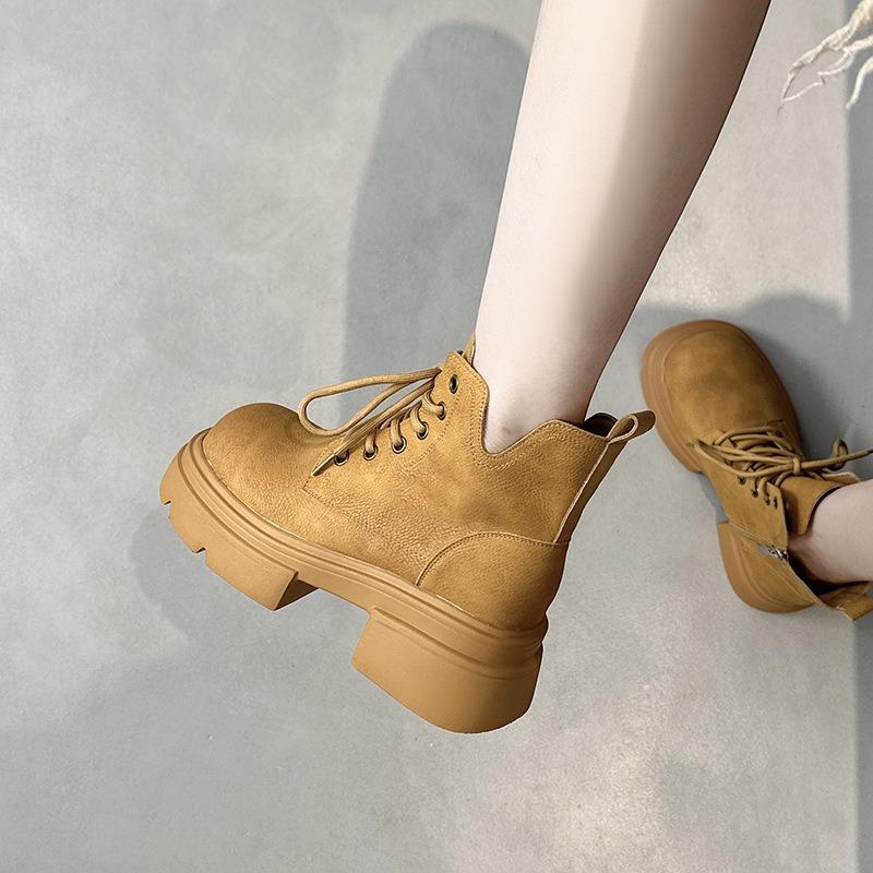 Rhubarb Martin boots women's autumn fashion casual short boots thick heel retro boots women's versatile