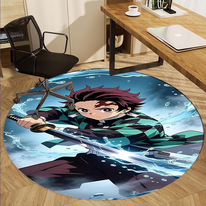 Runder Teppich mit Demon Slayer Muster, Innen-/Außenmatte, für Picknick, Spielzimmer, Schlafzimmer, Büro, Wohnzimmer, Heimdeko Teppich, Geburtstagsgeschenk