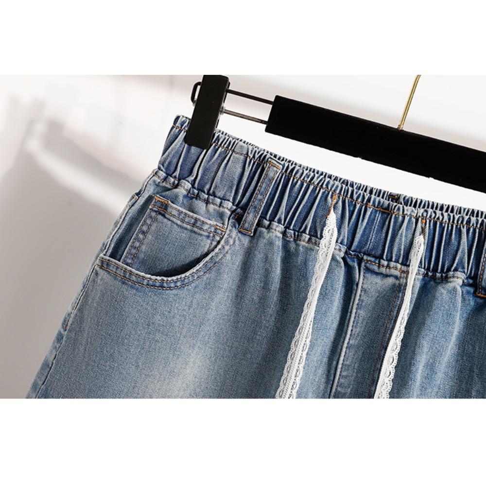 DIMANAF 2025 Plus Size Women Shorts Pants Summer Jeans Short Basic Harem High Waist Solid Pants Elastic Waist