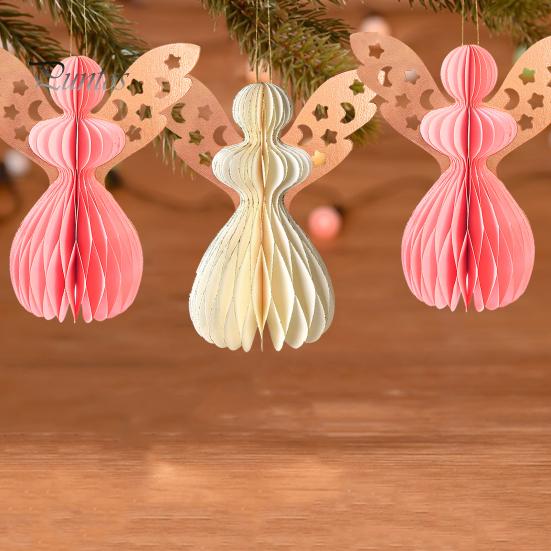 Andělská plástvová ozdoba Papírový anděl Závěsná ozdoba s třpytivým okrajem 3D plástvová andělská dekorace na narozeninovou oslavu svatbu