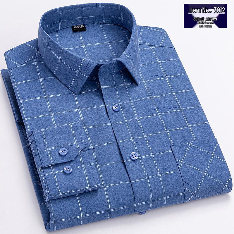 2025 Summer Men's Breathable Non-Iron Plaid Long Sleeve Shirt for Middle-Aged Dads