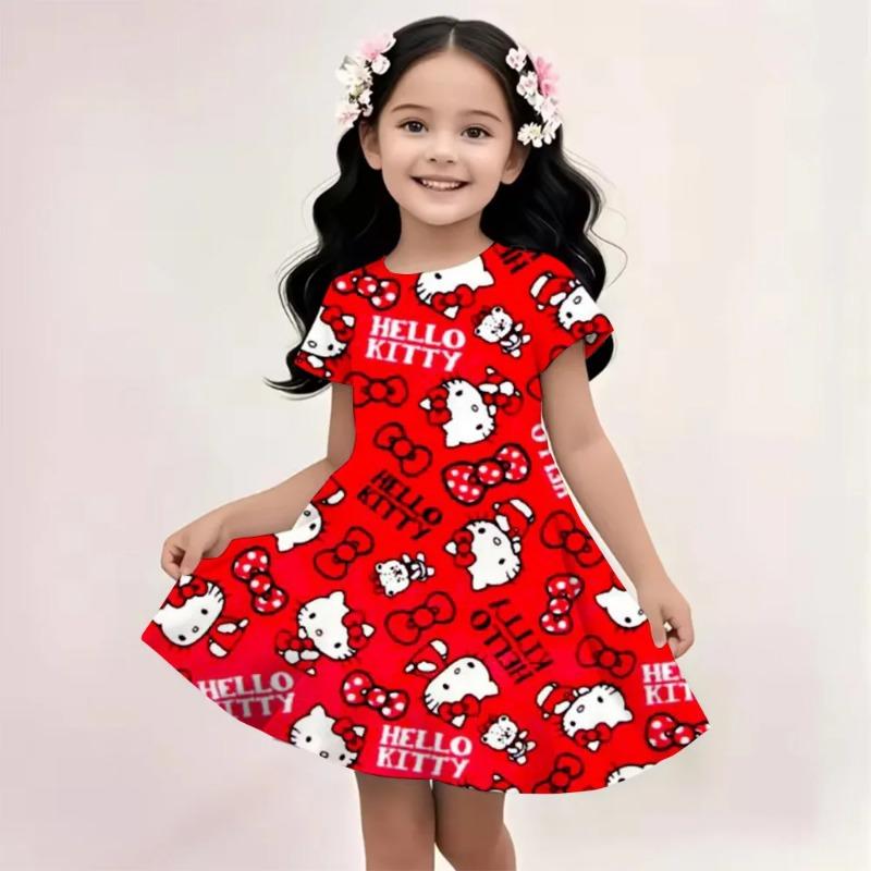 2026 Girl Short-Sleeved Dress Cute Kuromi Hello Kitty print Skirt Summer New Clothes Original Brand Clothing Children's sleep
