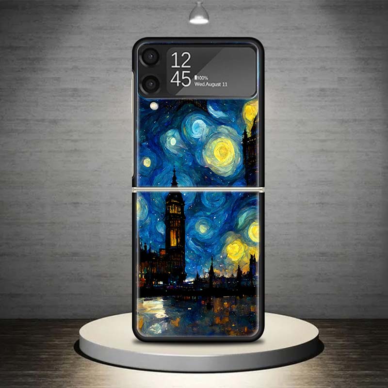 Starry Night Van Gogh Art Phone Case For Samsung Galaxy Z Flip 7 6 5 4 3 5G Shockproof Cover Z Flip7 Flip6 ZFlip5 Flip3 Flip4 Lu