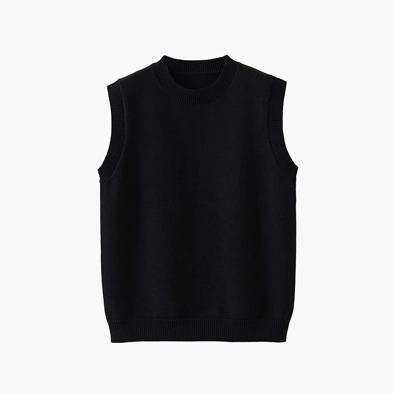 

Men s Japanese Style Knit Vest: Autumn/Winter Loose Round Neck Sleeveless Sweater 4XL чорний