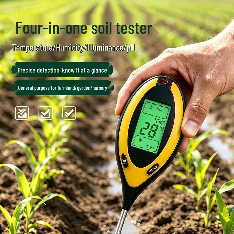 4-in-1 Soil Tester: Digital PH, Light, Temp & Humidity Meter with Backlight