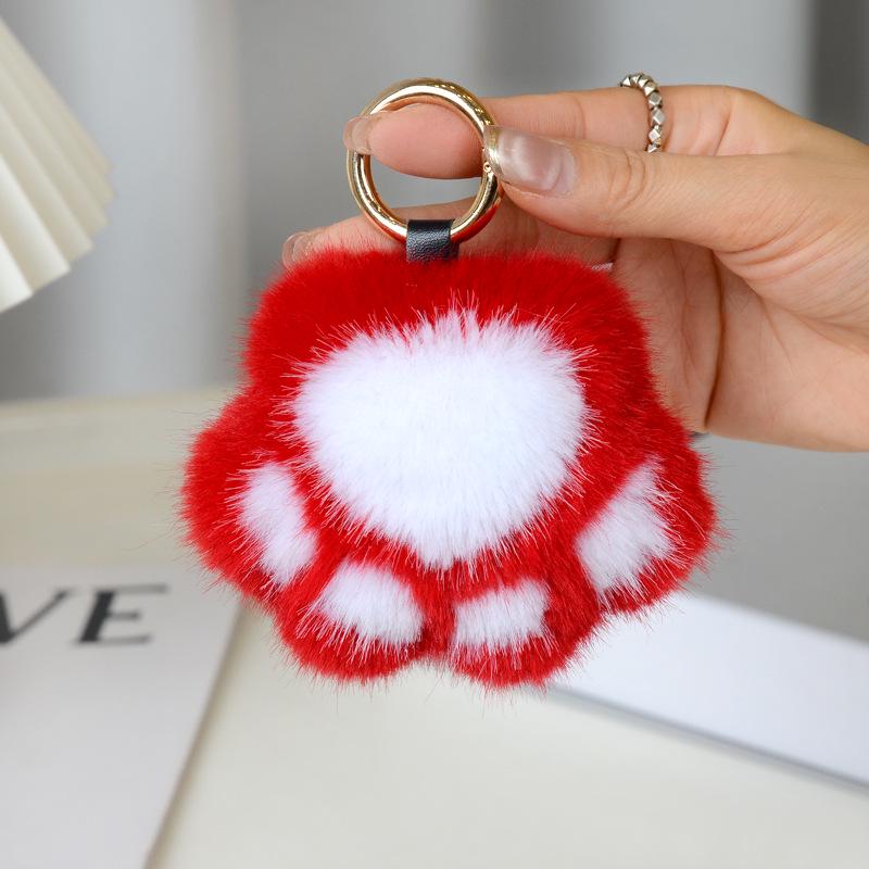 Imitation Mink Fur Cat Paw Keychain – Plush Girly Faux Fur Bag Charm