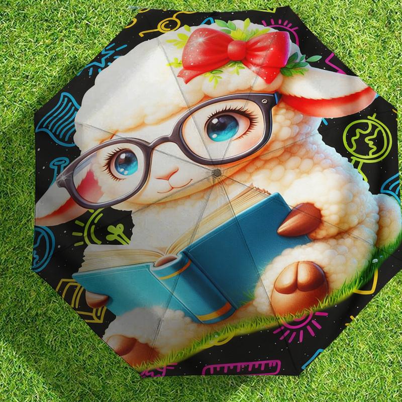 1pc Lamb Reading Pattern Umbrella Design Automatic Opening and Closing Umbrella, High-quality Travel Umbrella, c1128225