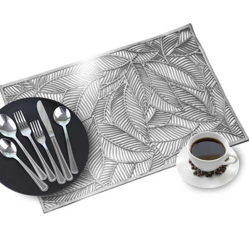 Modern SILVER PVC Leaf Placemat 45x30cm Silver