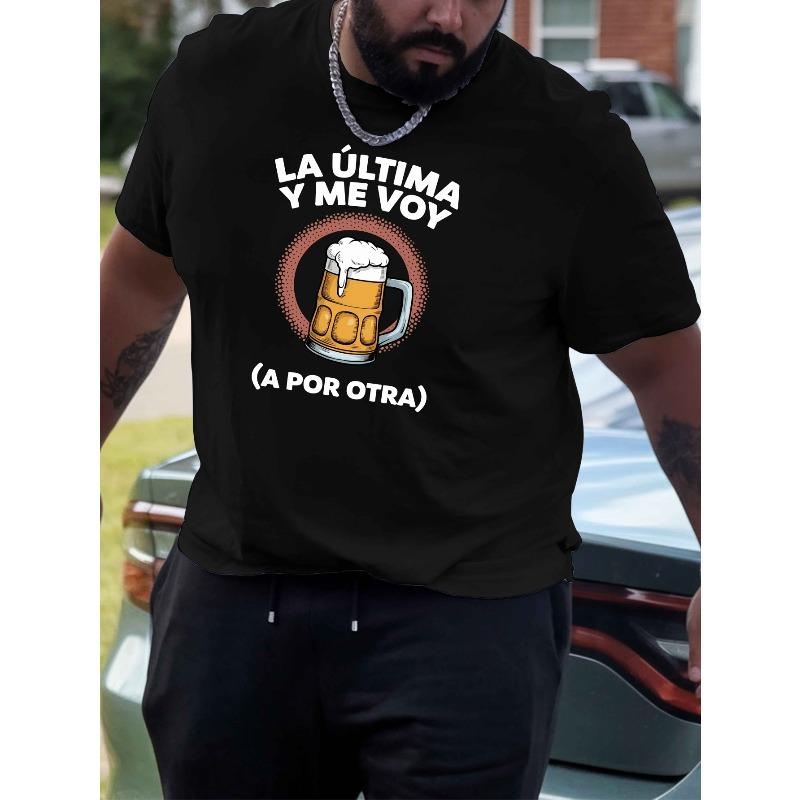 

Men s Spanish Beer Slogan T-Shirt - Casual Summer Short Sleeve Tee with Spanish Text & Beer Mug Print, Breathable Round Neck Top for Big & Tall XL чорний