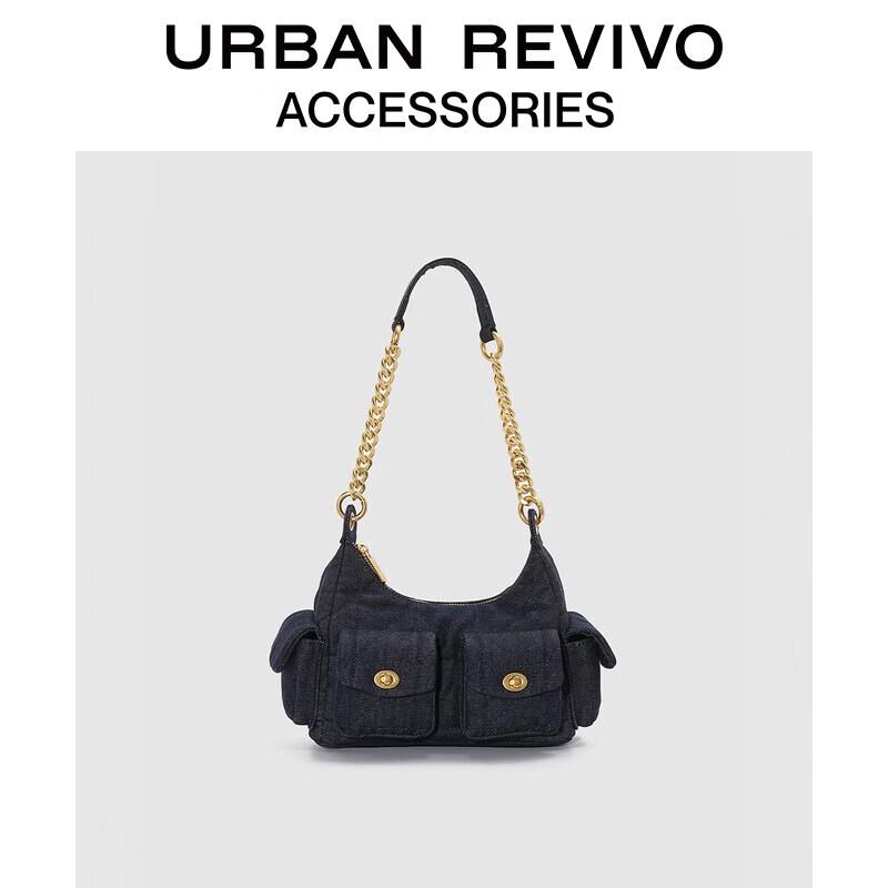 

URBAN REVIVO 2026 Spring Denim Chain Shoulder Bag One Size