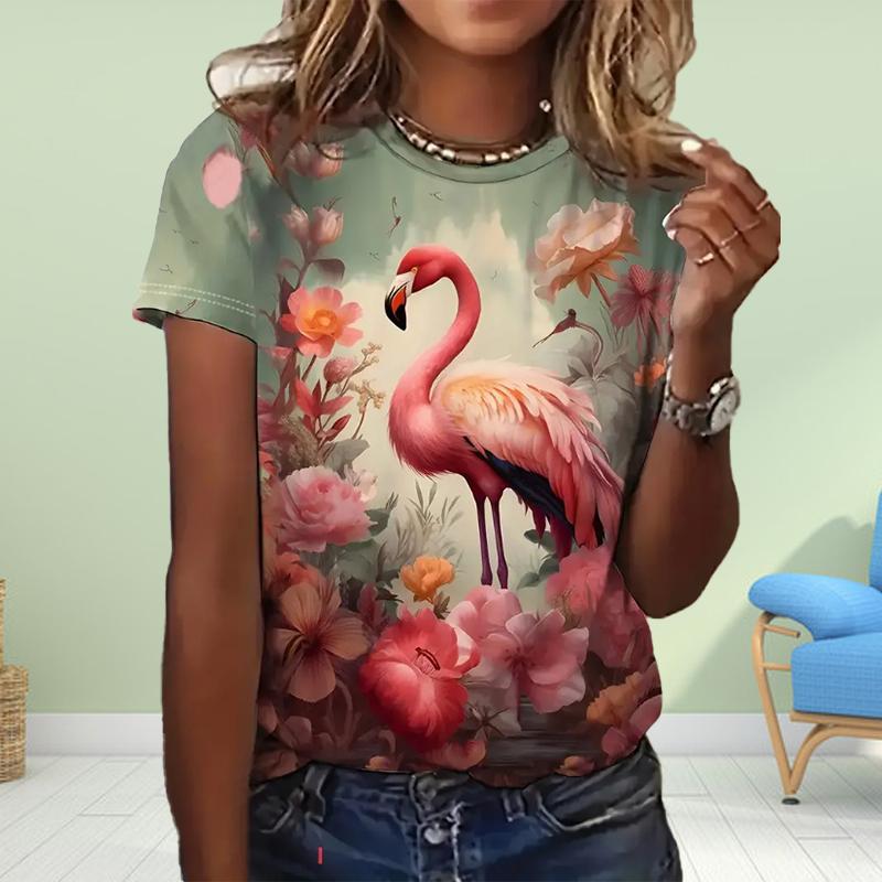 

Модная женская футболка с принтом красного журавля, забавная повседневная футболка с круглым вырезом и короткими рукавами, летняя женская футболка 8XL красный