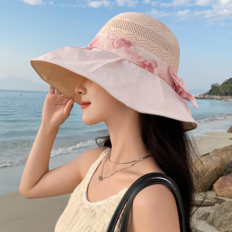 

Summer new hat women s sunshade sunscreen UV protection sun hat sports grid breathable bucket hat tide One Size