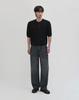 WORK ON BODY OFF Cool Bamboo Semi-Overfit Cable Henley Neck Short Sleeve Knit [Black]