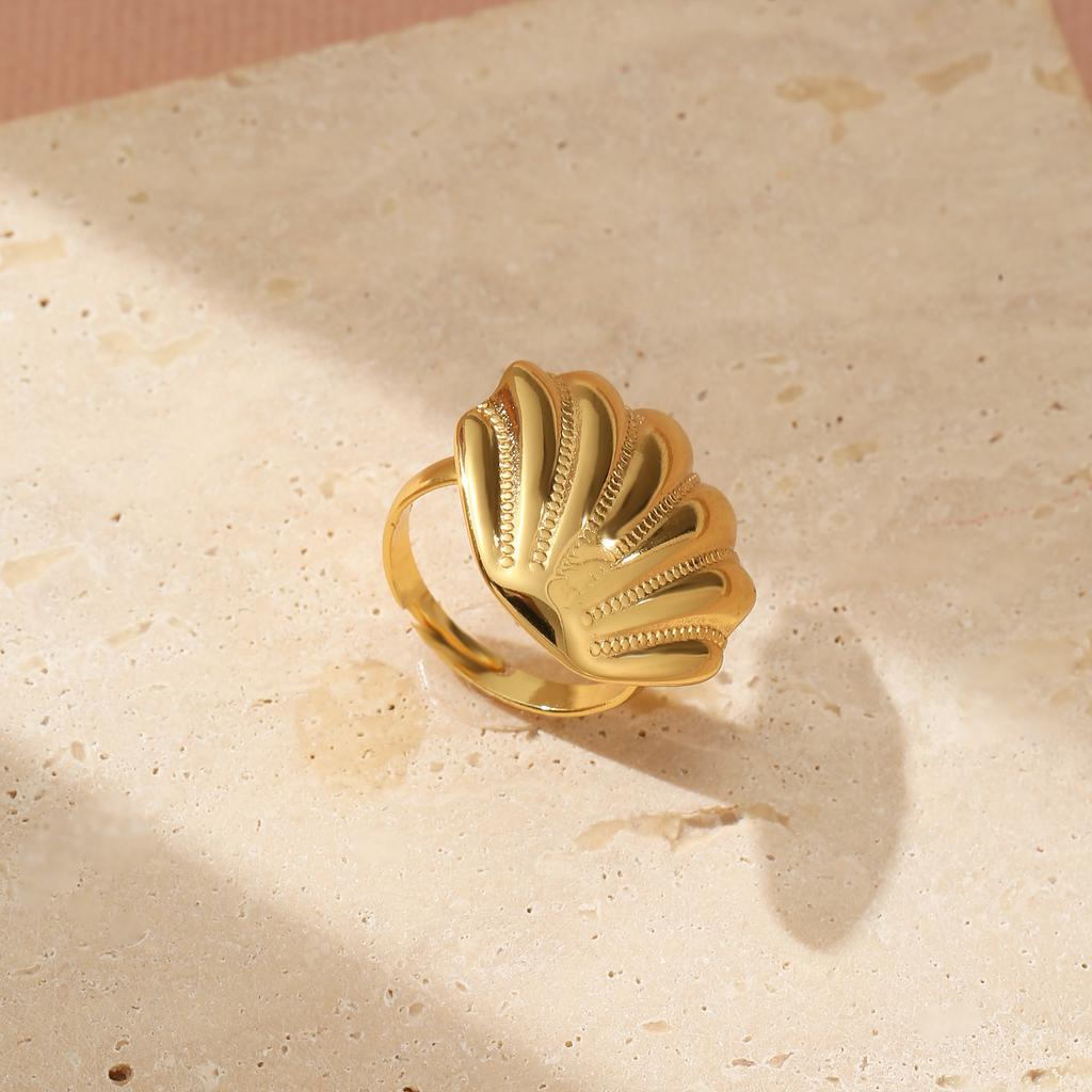 Golden Plated Seashell Open Adjustable Ring for Women Bohemian Summer Jewelry Gift
