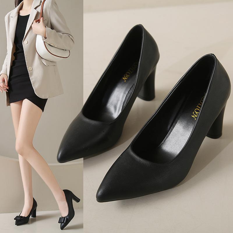 Fashion Spring Autumn Pumps for Women Pointed Toe Solid Elegant Women Shoes Fashion Leather Chunky High Heeld Female Dress Party Shoes