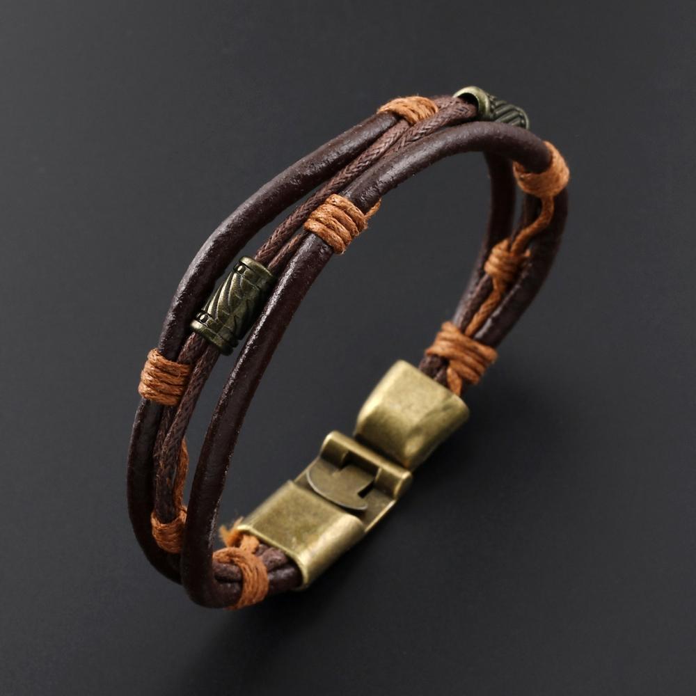 Braccialetto da polso intrecciato in vera pelle da uomo - Accessorio retrò in pelle di mucca