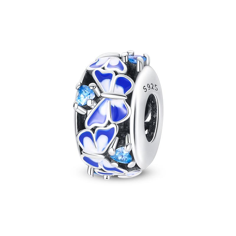 Spring Copper Pink Luminous Butterfly Flowers Charms Beads Fit 3Mm Original Bracelets Fine Diy Jewelry Birthday Gift