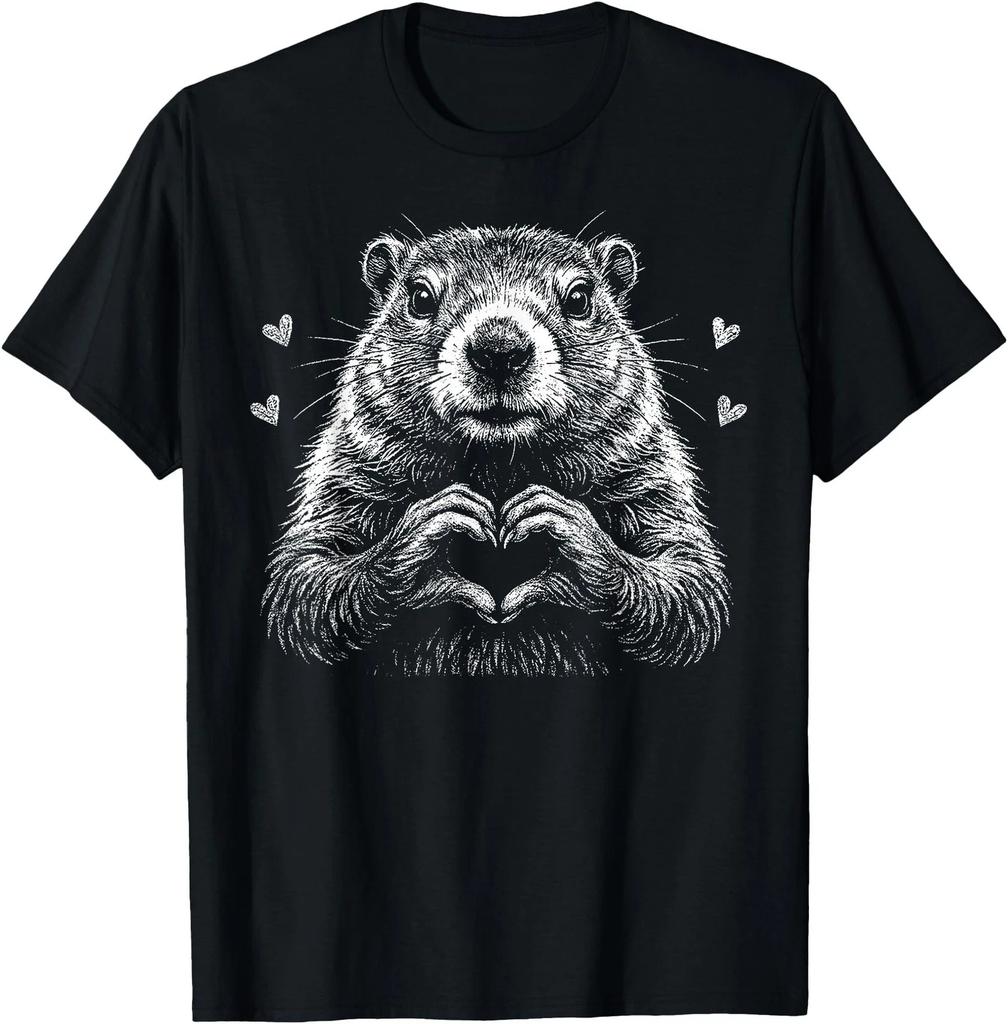 Groundhog Red Heart Shape Valentine's Day Animal Lovers T-Shirt