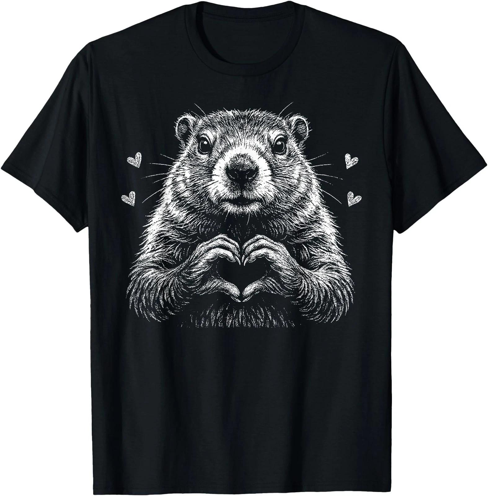 Groundhog Red Heart Shape Valentine s Day Animal Lovers T-Shirt XL