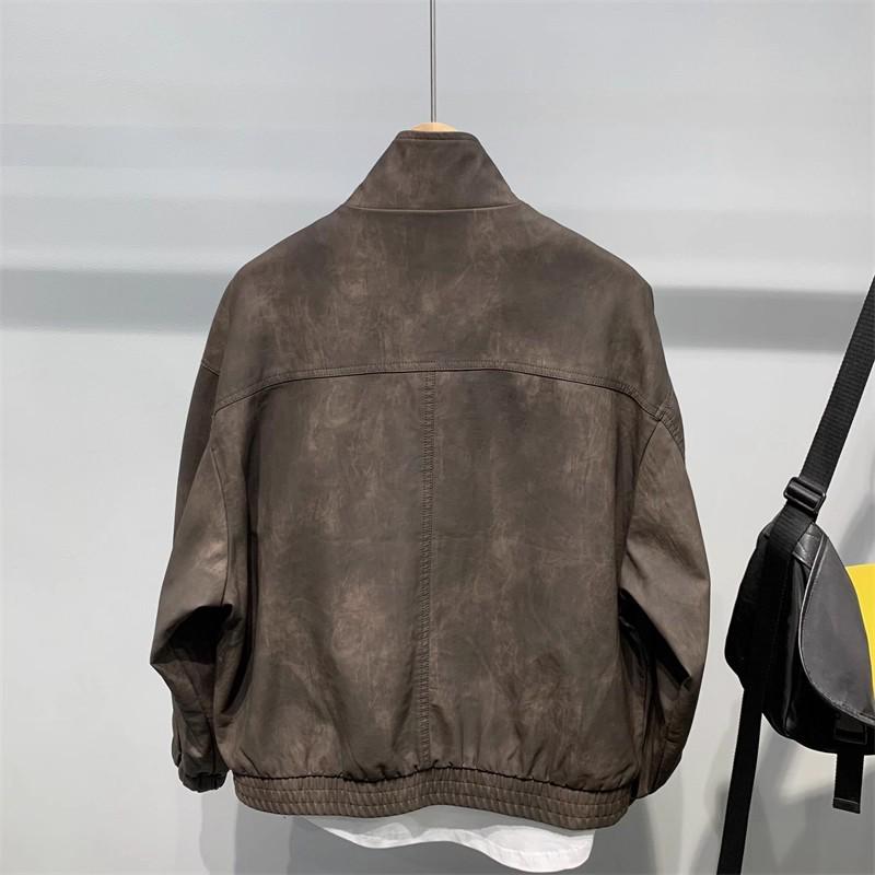 Men's Retro Distressed PU Leather Jacket - Design-Conscious, Loose Fit for Spring and Autumn