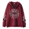 2023 Cross-border spider web zipper foreign trade sweater street tide spring and autumn hoodie American retro casual coat women