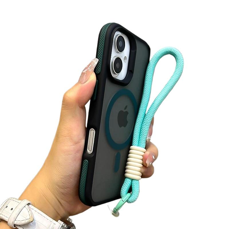 Luxus mit Lanyard Magsafe Mattes Durchscheinendes Case für iPhone 16 12 13 14 11 15 Pro Max Plus Magnetische Kabellose Ladehülle