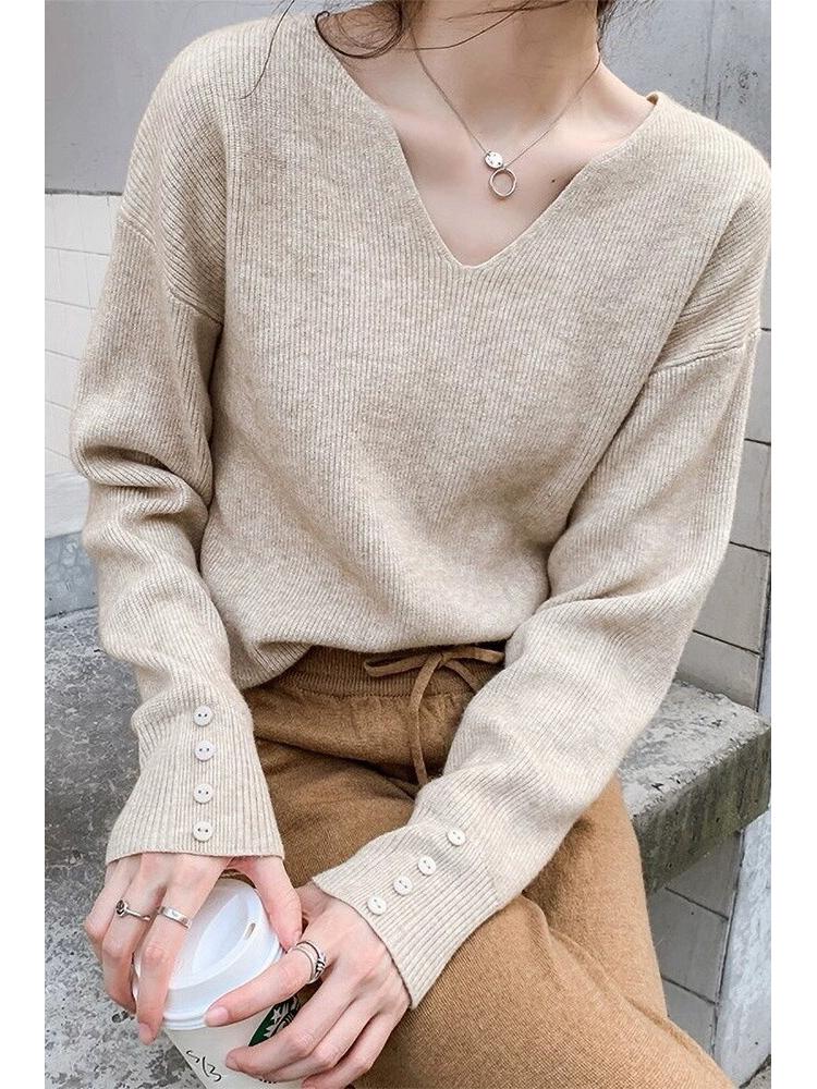 

Women s Slim Fit V-Neck Knit Sweater, Long Sleeve Korean Style, Autumn/Winter 2025 Collection Small