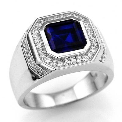 Men's Blue Crystal CZ Stone Ring Luxury Silver Color Engagement Ring Classic Wedding Party Jewelry Valentine's Day Gift