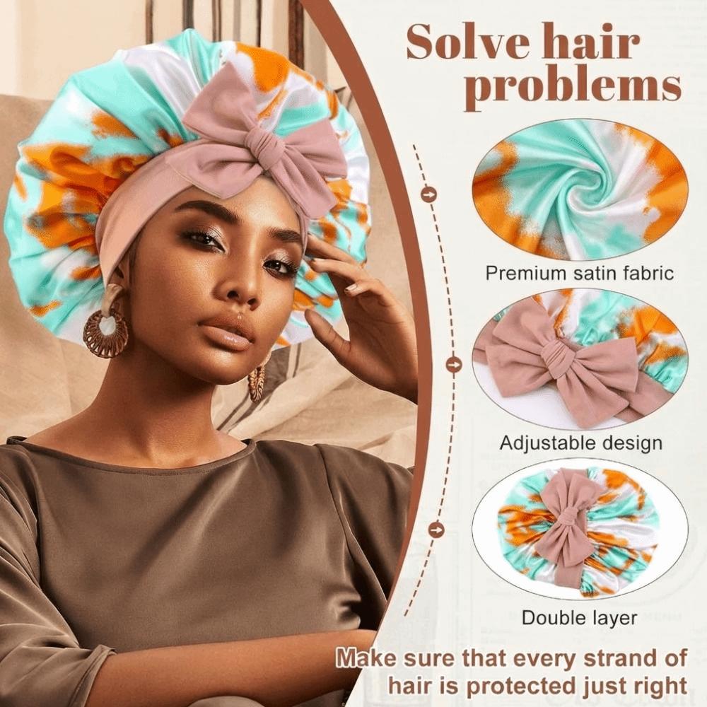 Elastic Tie Band Silk Bonnet Extra Large Hair Bonnet Luxury Sleeping Bonnet  Hair Protection