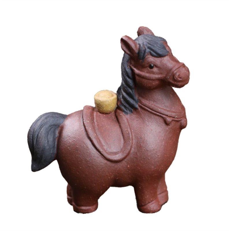 A34R Lucky Figurine In Purple Clay-Handmade Zodiac Horse For Tea Pet For Tea Enthusiasts