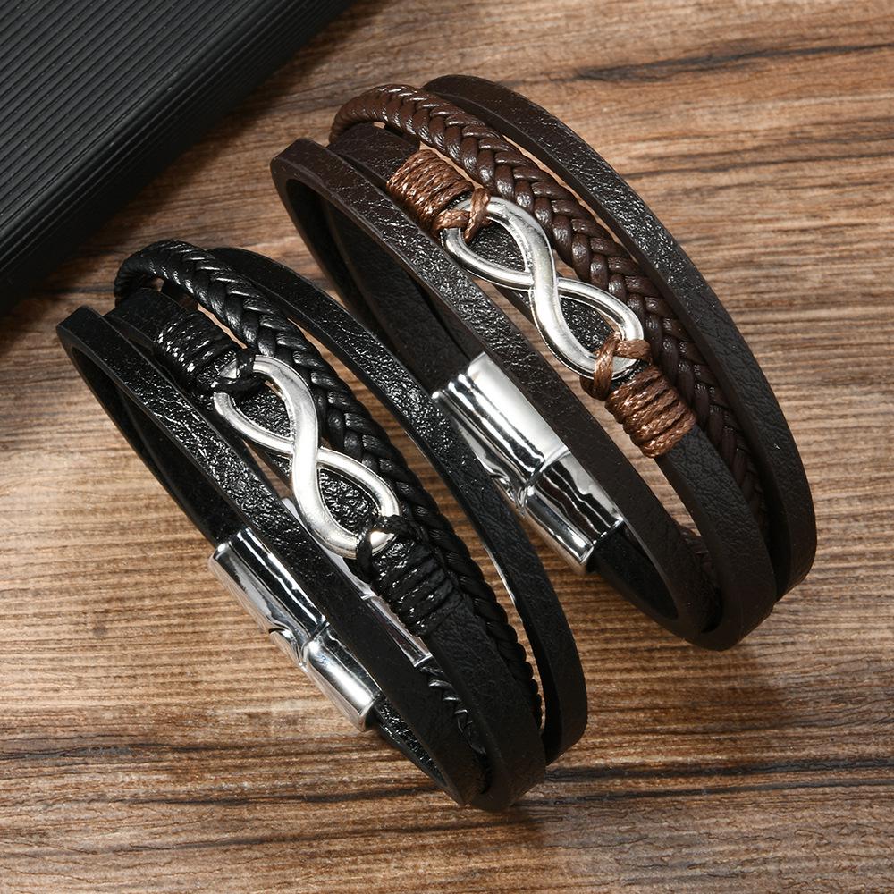 TEMU Men's Fashion Multi-Layer Leather Bracelet with Magnetic Buckle
