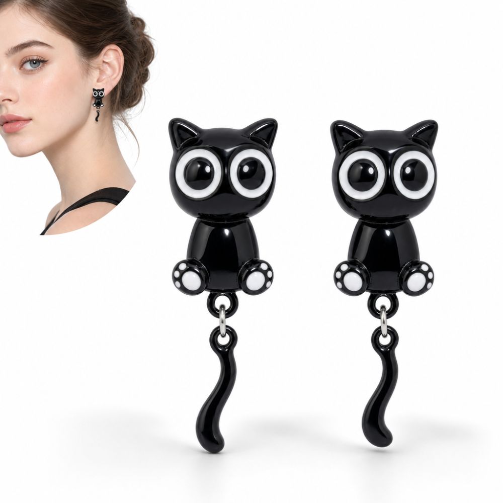 Sweet Black Cat Drop Earrings Alloy Light Luxury Earrings Black Kitten Earrings  For Girl Women