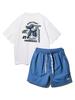 ALVINCLO [Set] Rubber Puppy Oversized Short Sleeve T-Shirt & String Detail Woven Shorts Set