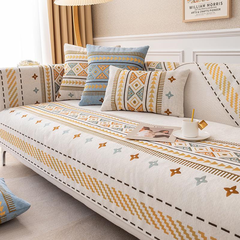 

New Chenille Sofa Cushion Nordic Four Seasons Simple Modern Seat Cushion Sofa Cover Backrest Towel Wabi Sandy Wind 70*70cm