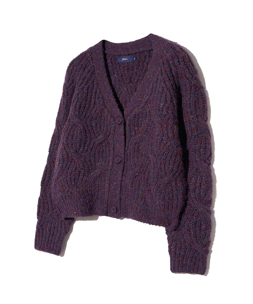 Yale Women'S Nep Yarn Big Cable Cardigan_Purple