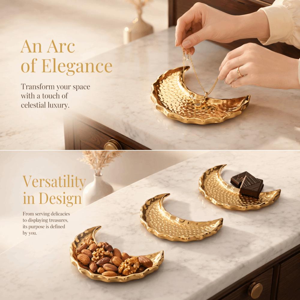 Hammered Texture Fruit Serving Tray Zinc Alloy Metal Dessert Plate For Eid Mubarak Festival