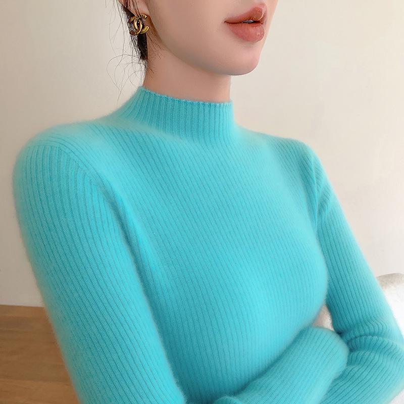 Women's Slim-Fit Cashmere Ribbed Mock Neck Sweater